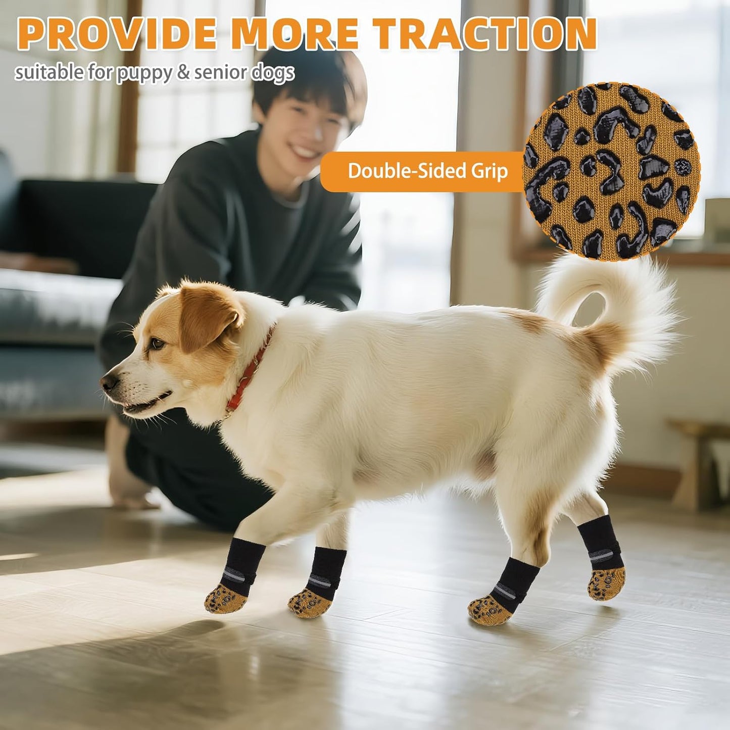 KOOLTAIL Dog Socks Shoes for Hot Pavement to Prevent Licking Paws, Winter Dog Boots&Paw Protector for Hardwood Floors Anti Slip,Traction Control Grip Booties for Small Medium Large Senior Dogs,Black M
