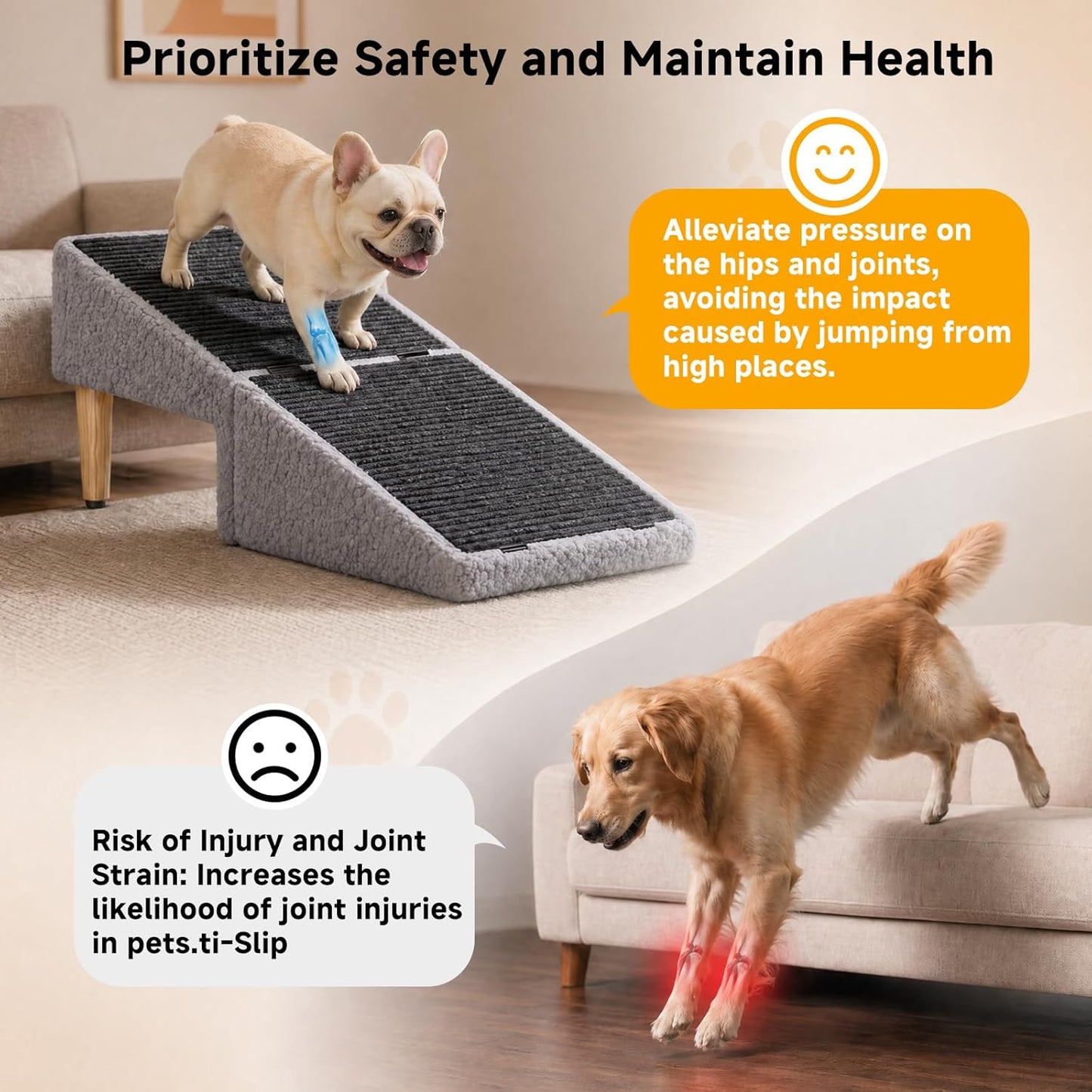 3-in-1 Dog Ramp with Storage 18.9"×17.7"×18.9", Dog Steps Anti-Slip, Foldable Pet Stairs, Ottoman Pet Ramp for Puppy Senior or Injured Dogs & Cats, Supports 220 lbs for Couch & Bed