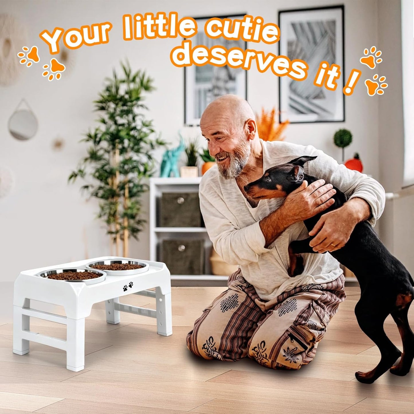 COMESOON Elevated Dog Bowls, 4 Height Adjustable Raised Bowl Stand with 2 Thick 50oz Stainless Steel Food Bowls Non-Slip Feeder Adjusts to 3.7'', 9.2'', 10.75'', 12.36'' Black, (DB-W01)