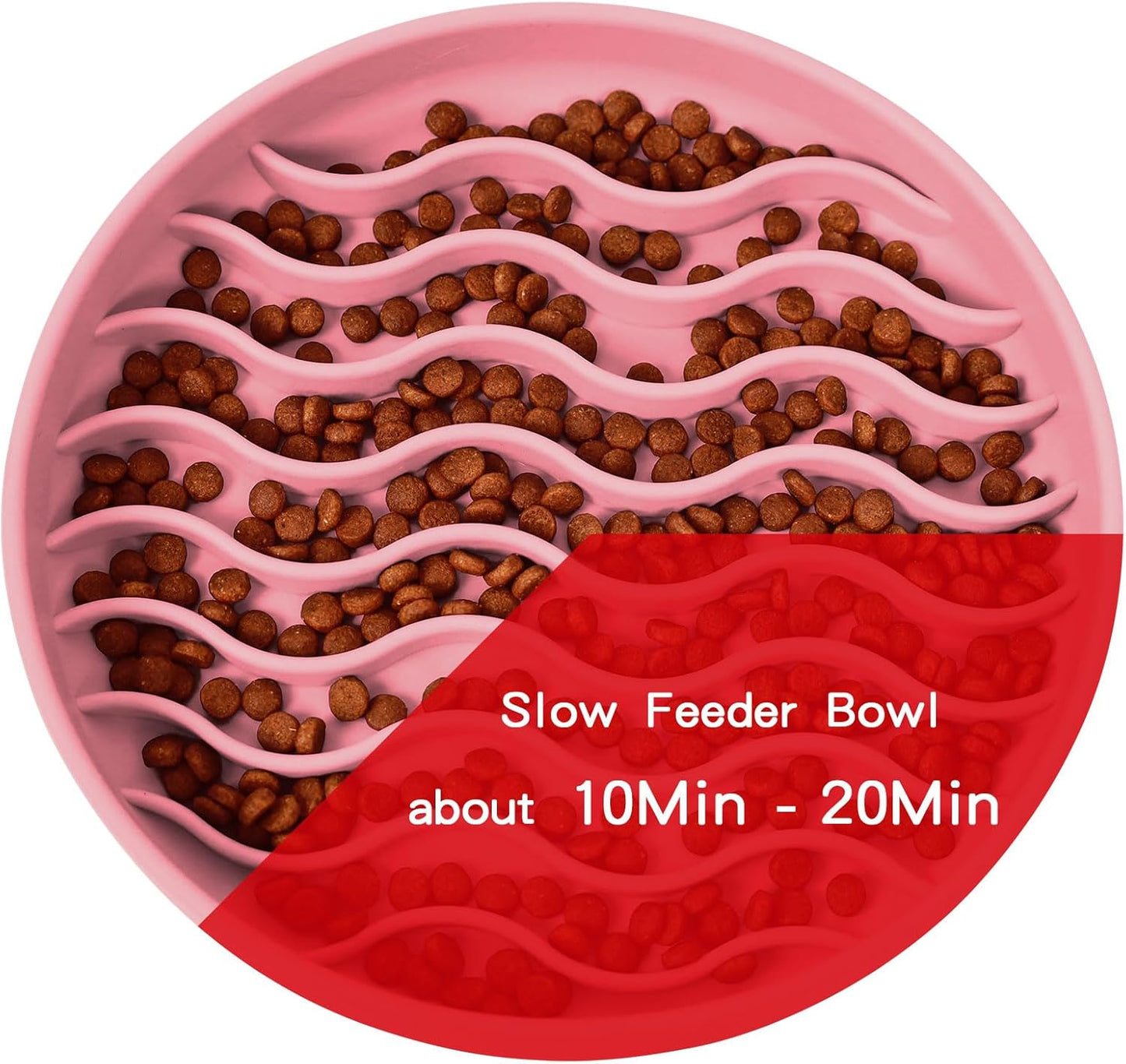 Slow Feeder Dog Bowls, Silicone Food Bowl Anti-Gulping, Pets Puppy Slow Feeder with Suction Cups, Dishwasher Microwave Safe for All Small Medium Dogs, Wave Design Blue