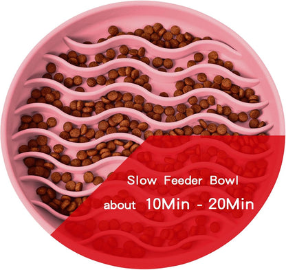 Slow Feeder Dog Bowls, Silicone Food Bowl Anti-Gulping, Pets Puppy Slow Feeder with Suction Cups, Dishwasher Microwave Safe for All Small Medium Dogs, Wave Design Blue