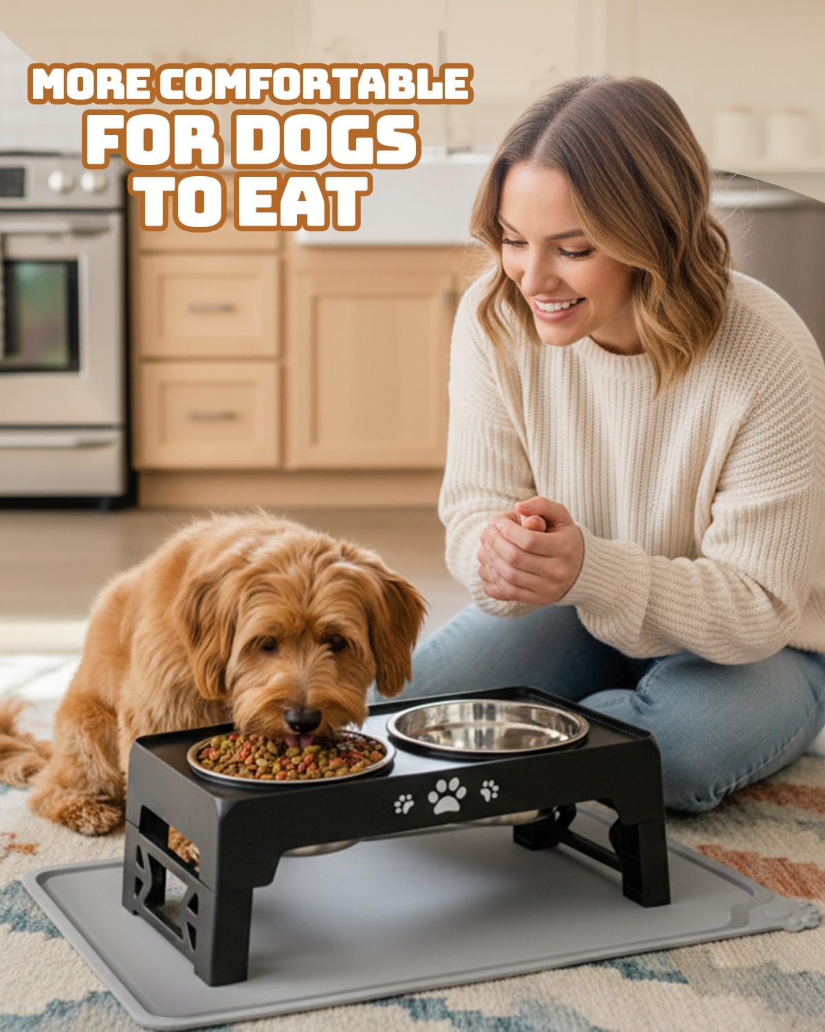 Jovrun Elevated Dog Bowls for Small Dogs and Cats, Non-Slip Cat Bowls with 2 Thick 5.5" Stainless Steel Dishes, Dog Feeder 2 Heights Adjustable to 2.6"-5.3"