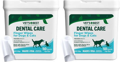 Vet's Best Finger Dental Wipes for Dogs and Cats – Oral Care Wipes for Teeth Cleaning, Fresh Breath, and Tartar Control – Gentle Finger Pads for Pet Dental Hygiene and Plaque Removal – 50 Count