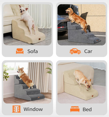 Made4Pets Dog Stairs Ramp for Small Dogs 15.7" H, 3-Step Dog Steps for Bed Couch Sofa and Chair, 35D Foam Pet Steps for Small Dogs and Cats, Non-Slip Bottom Pet Stairs, Grey
