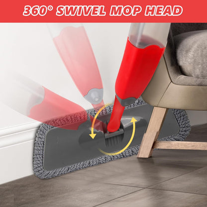 HOMTOYOU Spray Mops for Floor Cleaning: Wet Mop for Hardwood Tile Wood Laminate Vinyl - 3 Washable Microfiber Pads for Swiffer Powermop - Absorbs Pet Hair Dust