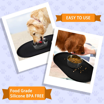 100% Waterproof 0.5" Raised Edge BPA Free Silicone Dog Food Mat, Pet Cat Feeding Mats Contain Spills Protects Floors, Placemats for Cats and Dogs Water Bowl Dishwasher. (Small, Gray)