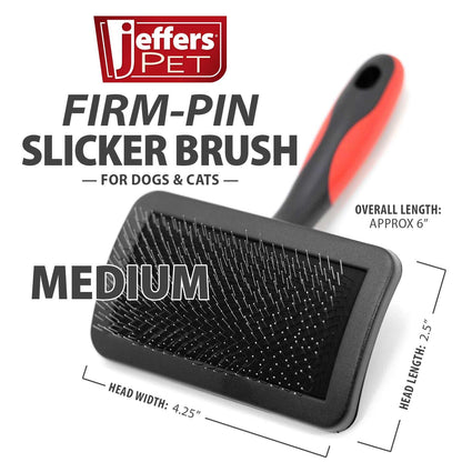 Jeffers Pet Dual Level Pin Universal Slicker Brush for Dogs, Cats & Small Pets - Curved Grooming Brush with Long & Short Pins for Shedding, Detangling, Finishing - Remove Mats & Dead Coat - Large