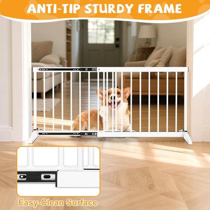 White Metal Dog Gate for Small Dogs - 13.3" Short Freestanding Puppy Gate with Retractable Sliding Rail, No Installation, Indoor/Outdoor Use, Foldable & Portable Pet Barrier