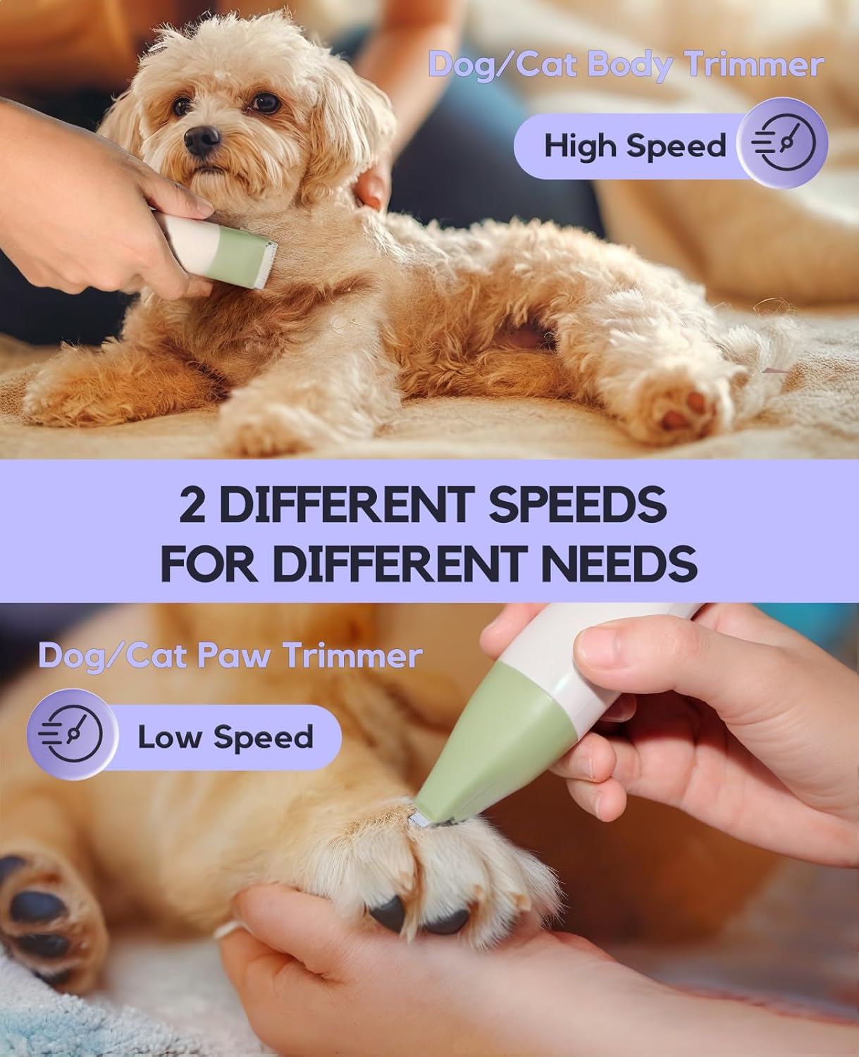 Dog Clippers Grooming Kit, 4 in 1 Quiet Cordless Dog Paw Trimmer & Nail Grinder, Small Cat Clippers Electric Rechargeable Low Noise Pet Shaver for Trimming Hair on Paw Eye Ear Face Rump (Pink)