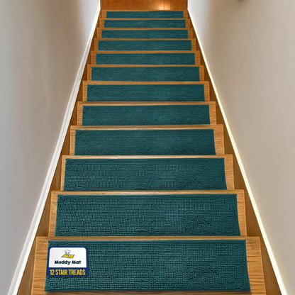 Muddy Mat® Pack of 4 - Soft Chenille Stair Treads Non-Slip Reusable, Super Absorbent Stair Treads for Wooden Steps, Tile & Marble Floor, Easy to Install & Machine Washable - Grey 30'' x 7''