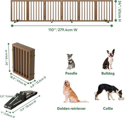 Freestanding Foldable Dog Gate - 4 Panel Room Divider with Metal Support Feet (Black)