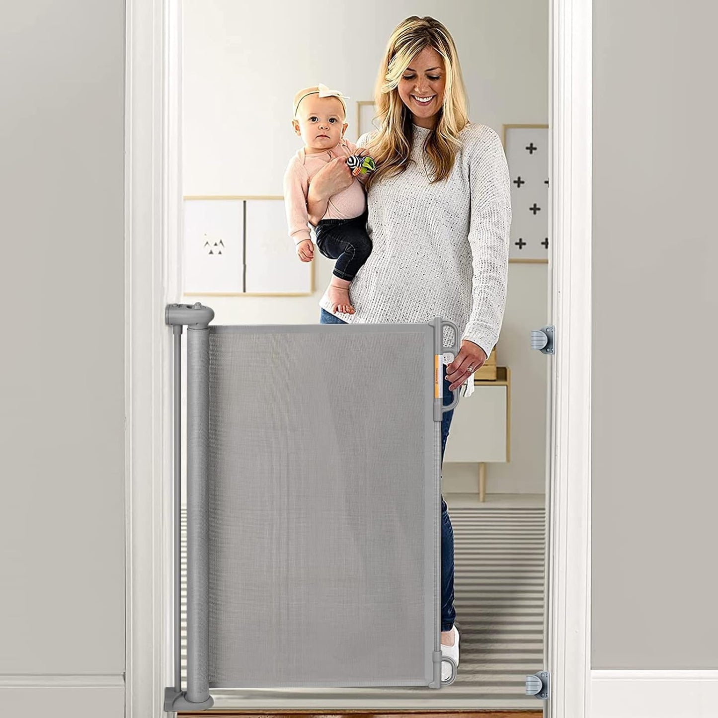 Retractable Baby Gate, Momcozy Extra Wide Mesh Baby Gates for Stairs, 41" Tall, Extends to 71" Wide, Black, Pet Dog Gate for Doorways, Stairs, Hallways, Indoor/Outdoor