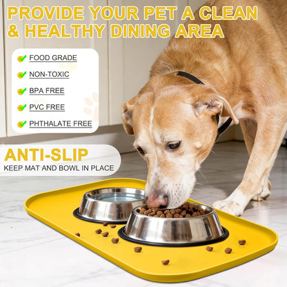 Small Silicone Pet Food Mat with Raised Edge for Food and Water Bowl, Square Dog Feeding Mats, Cat Food Trays for Floor Waterproof, Rubber Tray for Dogs and Cats, 12 x 12 x 0.7 Light Olive Green