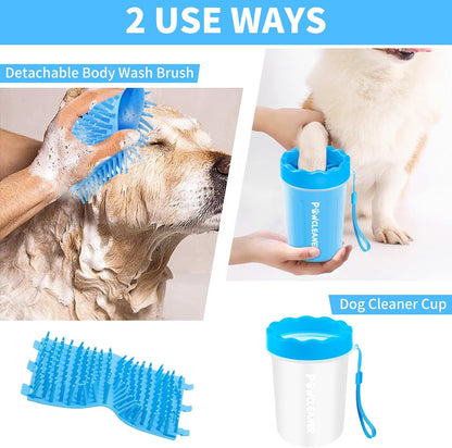 Professional 7 in 1 Dog Paw Cleaner for Dogs & Cats - Includes 1 Portable Paw Washer, 1 Bath Brush, 2 Dog Toothbrushes and 3 Absorbent Towels Note: Fits Paws up to 2 Inches Wide (Small, Blue)