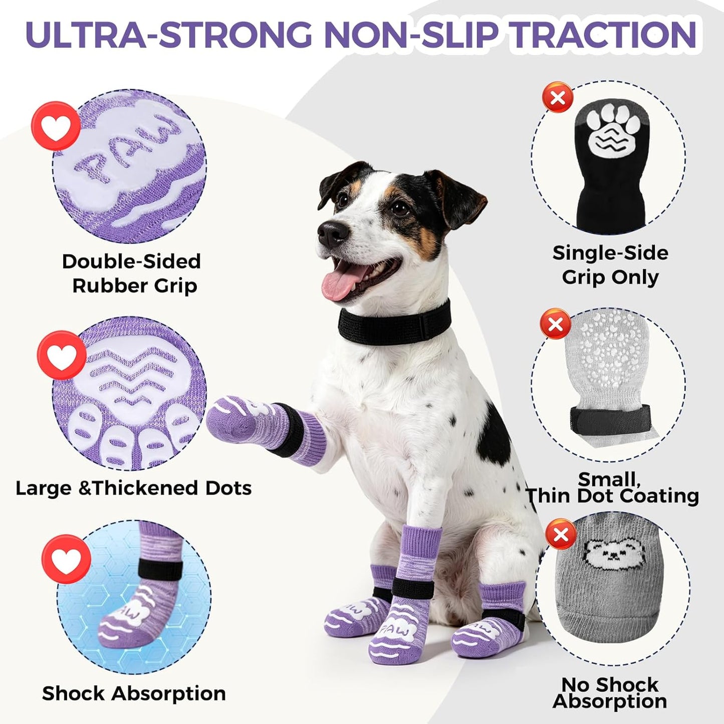 BINGPET Dog Socks to Prevent Licking Paws -Dog Shoes for Hot Pavement,Extra-Thick Grippy Dogs Sock for Hardwood Floors Anti-Slip,4Pcs All-Weather Boots Paw Protector for Small Medium Large Senior Dogs
