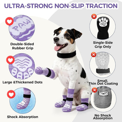 BINGPET Dog Socks to Prevent Licking Paws -Dog Shoes for Hot Pavement,Extra-Thick Grippy Dogs Sock for Hardwood Floors Anti-Slip,4Pcs All-Weather Boots Paw Protector for Small Medium Large Senior Dogs