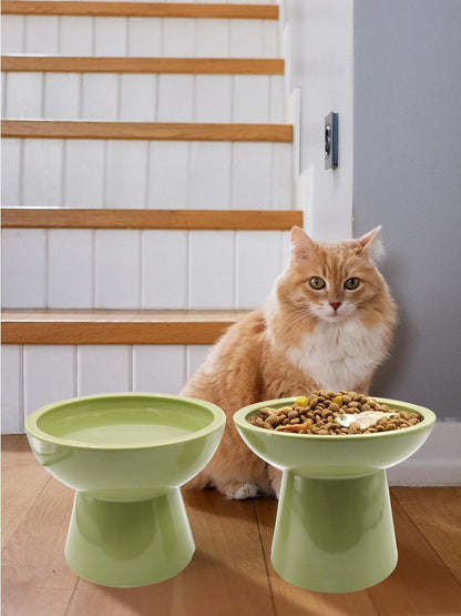 LoeJan Elevated Cat Food and Water Bowls Set, Extra Wide and Raised Ceramic Bowls, Anti-Vomit Whisker-Free Pressure Cat Feeder for Kittens to Adult Cats and Small Dogs (White, Water Bowl)