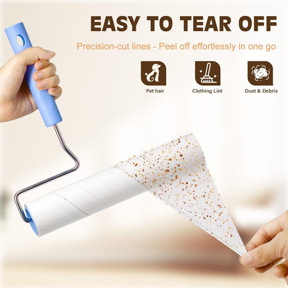 Large Lint Roller for Pet Hair Extra Sticky,10 Years Lifespan,9.45''/6.3" Pet Hair Removal Tool Roller for Dog Cat Hair,450 Sheets/5 Refills,Detachable Telescoping Extension Large Lint Roller