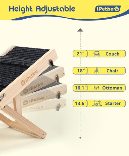 Dog Ramp for Bed & Couch for Small & Medium Dogs - Joint-Friendly, Anti-Slip, Adjustable, Odor-Free, Up to 70 lbs