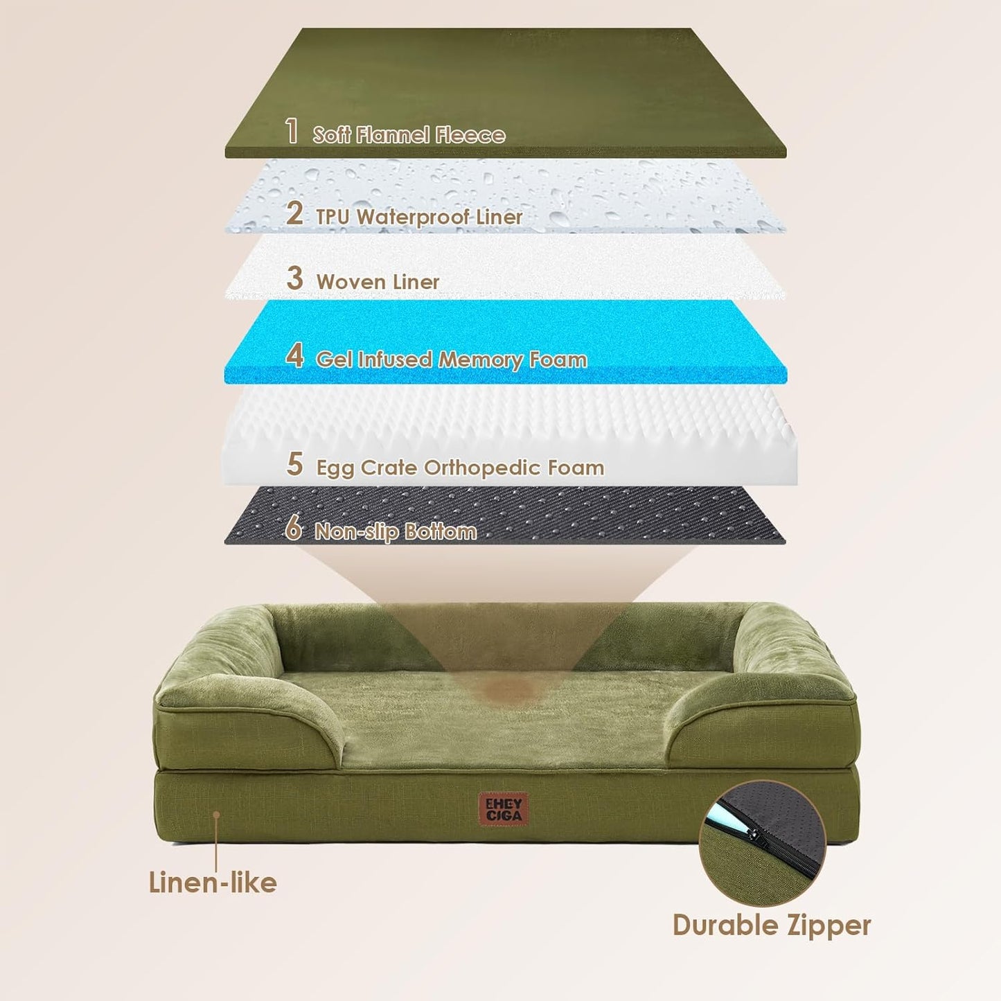 EHEYCIGA Orthopedic Dog Beds for Extra Large Dogs 44x32Inch, Waterproof Memory Foam XL Pet Bed with Sides, Non-Slip and Egg-Crate Foam Big Dog Couch Bed with Washable Removable Cover, Grey