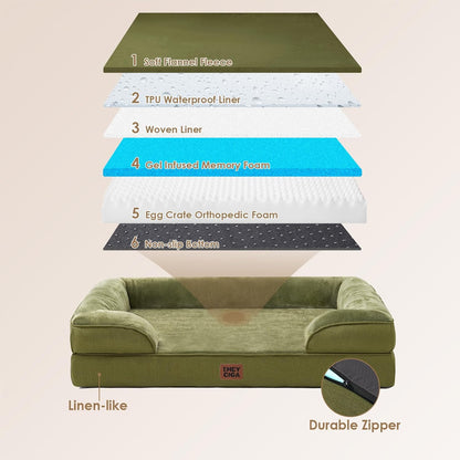 EHEYCIGA Orthopedic Dog Beds for Extra Large Dogs 44x32Inch, Waterproof Memory Foam XL Pet Bed with Sides, Non-Slip and Egg-Crate Foam Big Dog Couch Bed with Washable Removable Cover, Grey
