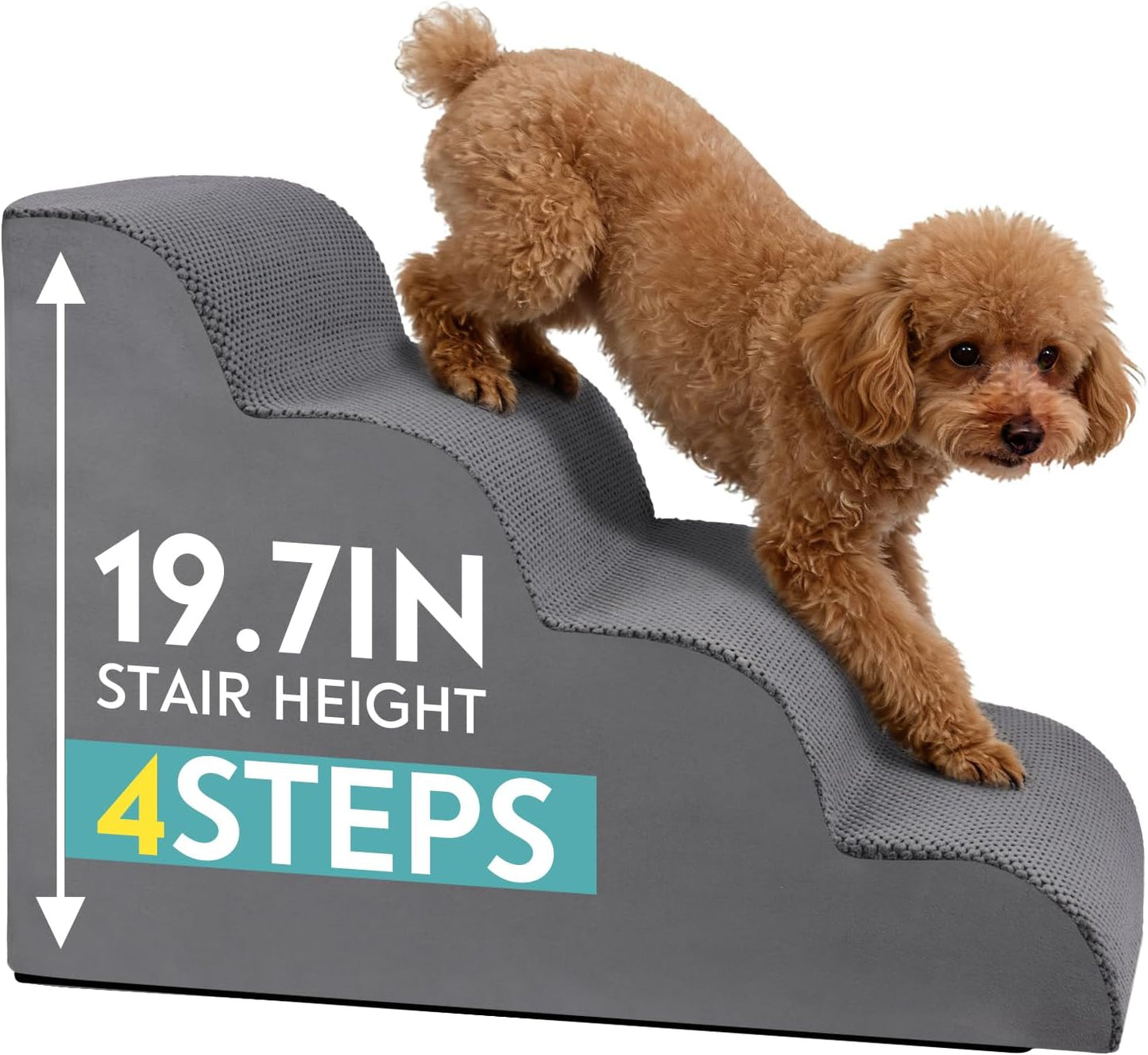 Dog Stairs for Small Dogs,15.7" H Pet Stairs 3-Steps Ramp for Puppy, Older Cat, Stairs with Whole 30D High Density Foam, Corduroy Fabric, Non-Slip Bottom Dog Steps for Bed and Couch (Grey, 3-Step)