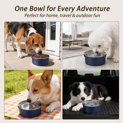 Dog Water Bowl No Spill, 1.5L/50oz Stainless Steel Slow Water Bowl for Dogs, Spill Proof Dog Bowl with Anti-Splash & Non-Slip, Slow Drinking Water Bowl Dispenser for Messy Drinkers (Black)