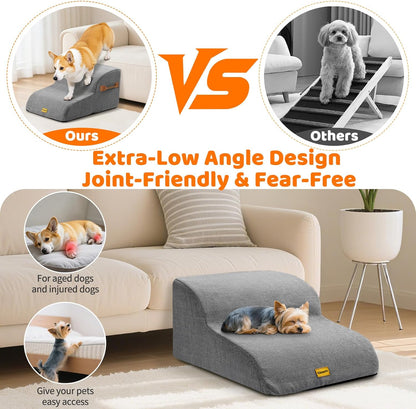 Gimars Upgraded 55CM Long Wide Steps 2 Step Dog Stairs for Small, Medium & Senior Dogs, 30CM High Ramp with 33D High-Density Foam, Linen Cover, Non-Slip Base, Supports 30KG, for Bed & Sofa