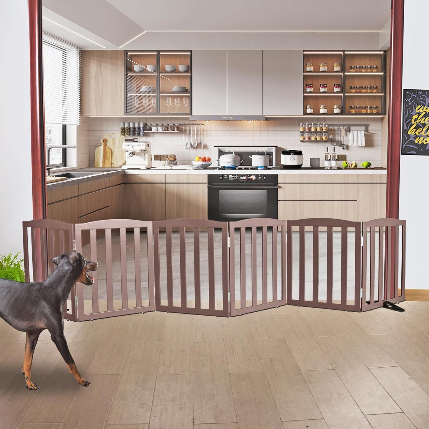 ZJSF Foldable Freestanding Indoor Dog Gate for House Wood White Long Pet Gates Dog Fence for Stairs Puppy Gates for Hallways,Pet Fence, Puppy Gate,Support Feet Included 24 "Height-3 Panels