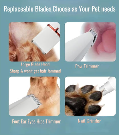 Low Noise 4-in-1 Dog Grooming Clippers Kit,Cordless Dog Nail Clipper,Dog Paw Trimmer,Cat Ear Trimmer,Pet Cat Dog Hair Trimmer for Small Large Dogs Cats and Rabbits Grooming at Home(Beige)