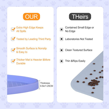 100% Waterproof 0.5" Raised Edge BPA Free Silicone Dog Food Mat, Pet Cat Feeding Mats Contain Spills Protects Floors, Placemats for Cats and Dogs Water Bowl Dishwasher. (Small, Gray)
