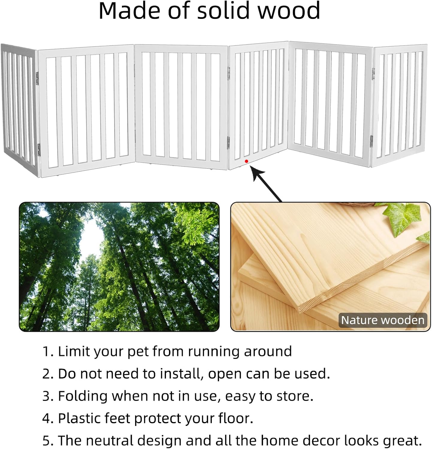 ZJSF Freestanding Indoor Dog Gate for House Foldable Wood Brown Puppy Gate for Doorways Pet Gate for Stairs Extra Wide Pet Fence 24" Height 2 Panels