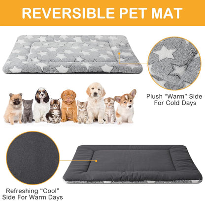 VitalCozy 4 Pcs Dog Crate Pads, Ultra Soft Warm Washable Anti-Slip Kennel Bed Mat for Pets, Reversible, Replaceable, Cage Liner for Small Medium Large Dogs and Cats (18 x 24 x 1.6 Inch,Star,Gray)