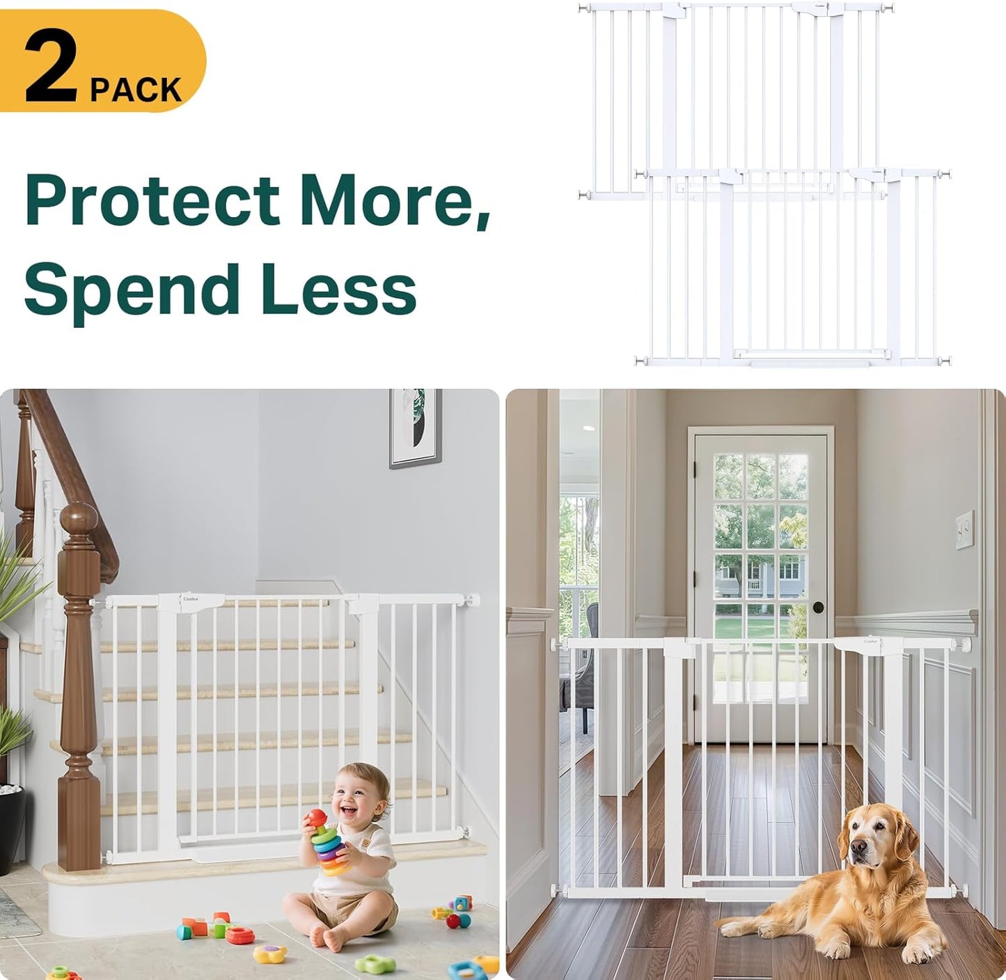 Cumbor 36.6-64" Extra Wide Baby Gate for Stairs, Dog Gates for Doorways, Auto-Close Pet Gate Indoor, Pressure Mounted Walk Through Safety Child Gate for Kids Toddler, Tall Pet Puppy Fence Gate, Brown