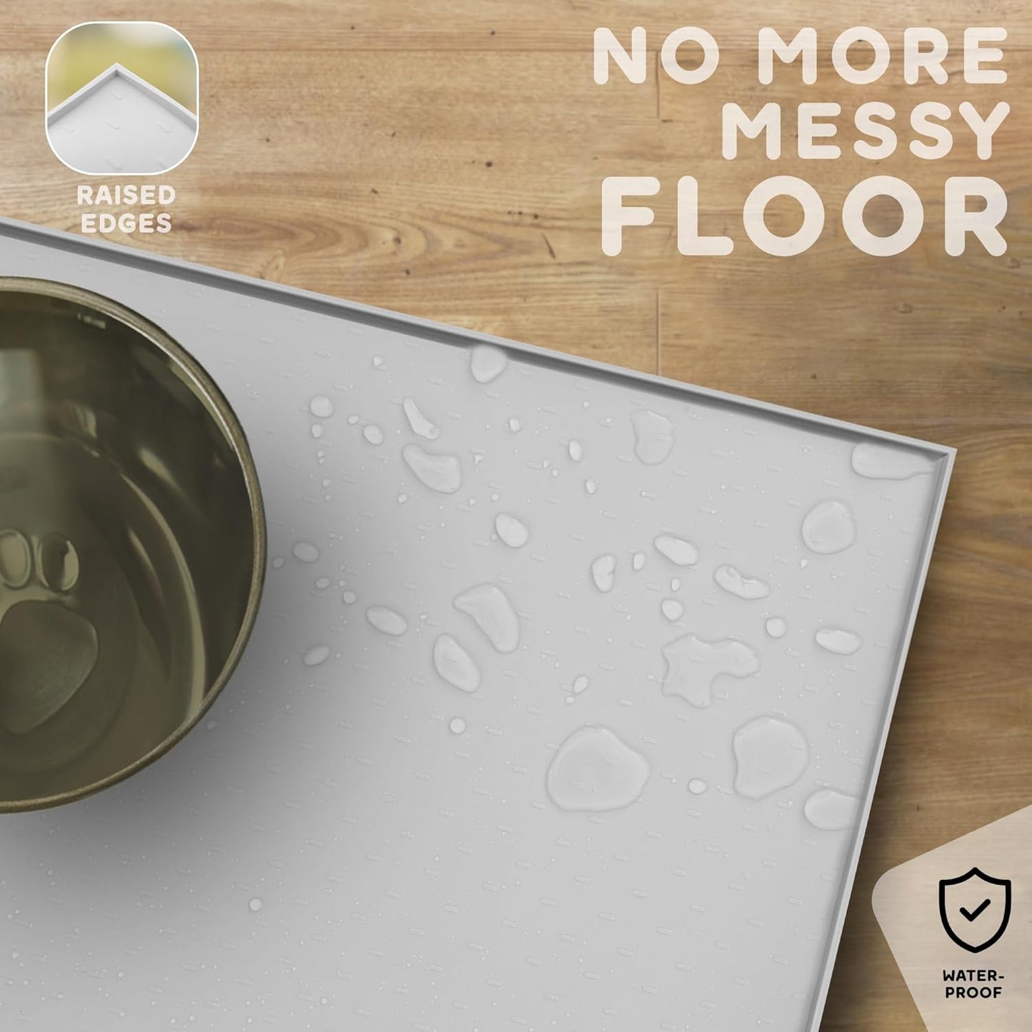 Dog Food Mat - Raised Edges Dogs Mat for Food and Water Prevent Spill, Waterproof Cat Food Mats Protect Floors, Easy Clean Dog Bowl Mats for Food and Water, Silicone Pet Feeding Placemats