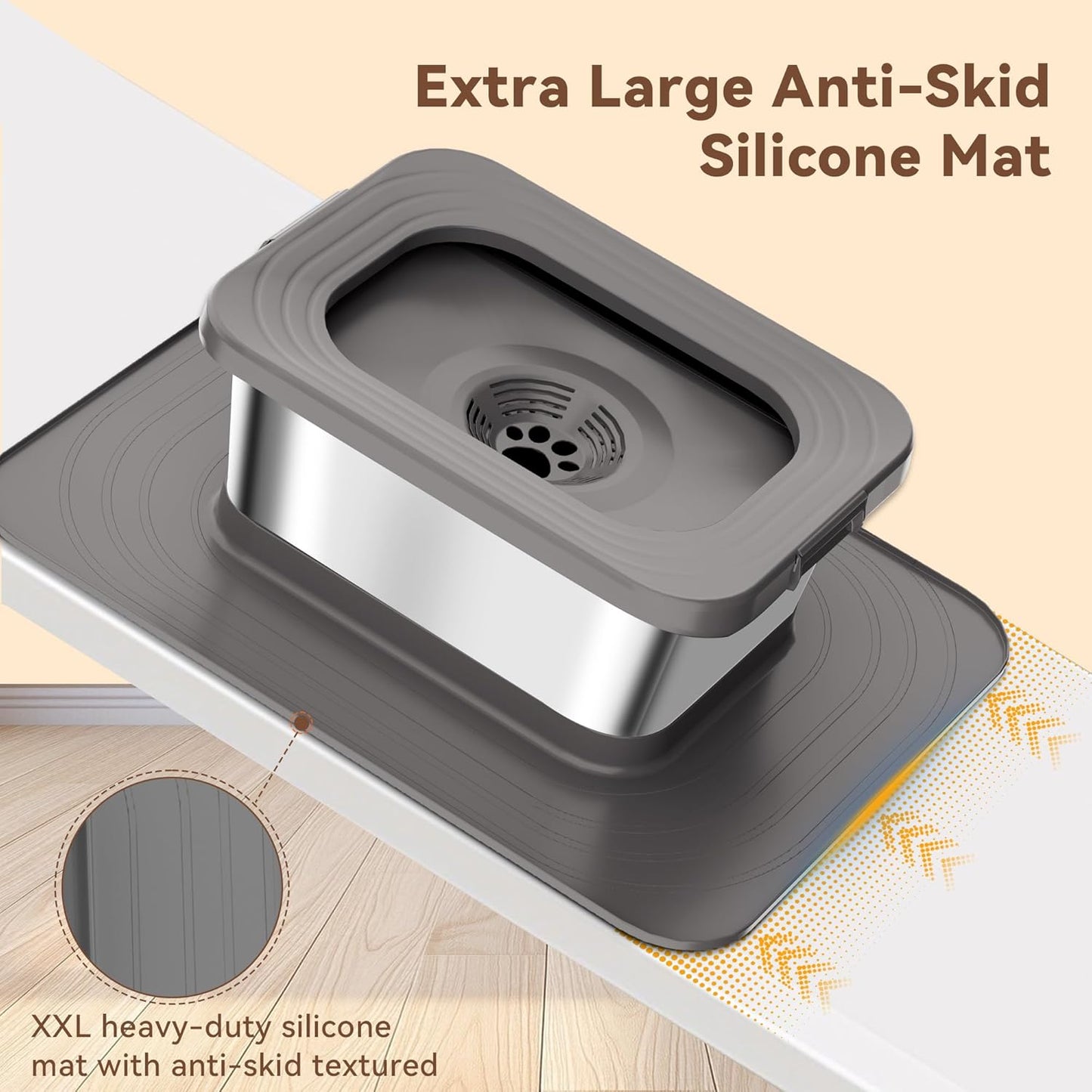 10L No Spill Dog Water Bowl, 2.6 Gal Stainless Steel No Splash Large Dog Water Bowl with Non-Slip Silicone Mat, Spill Proof Slow Drinking Pet Bowls for Messy Drinkers Indoor/Outdoor Use Black