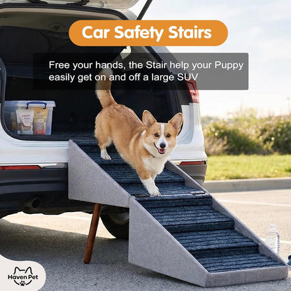 Dog Stairs for High Bed, 2-in-1 Ottoman Dog Stairs, 21 Inch Working Height, 6 Steps and Non-Slip Design for Large Dogs, Wooden Pet Furniture