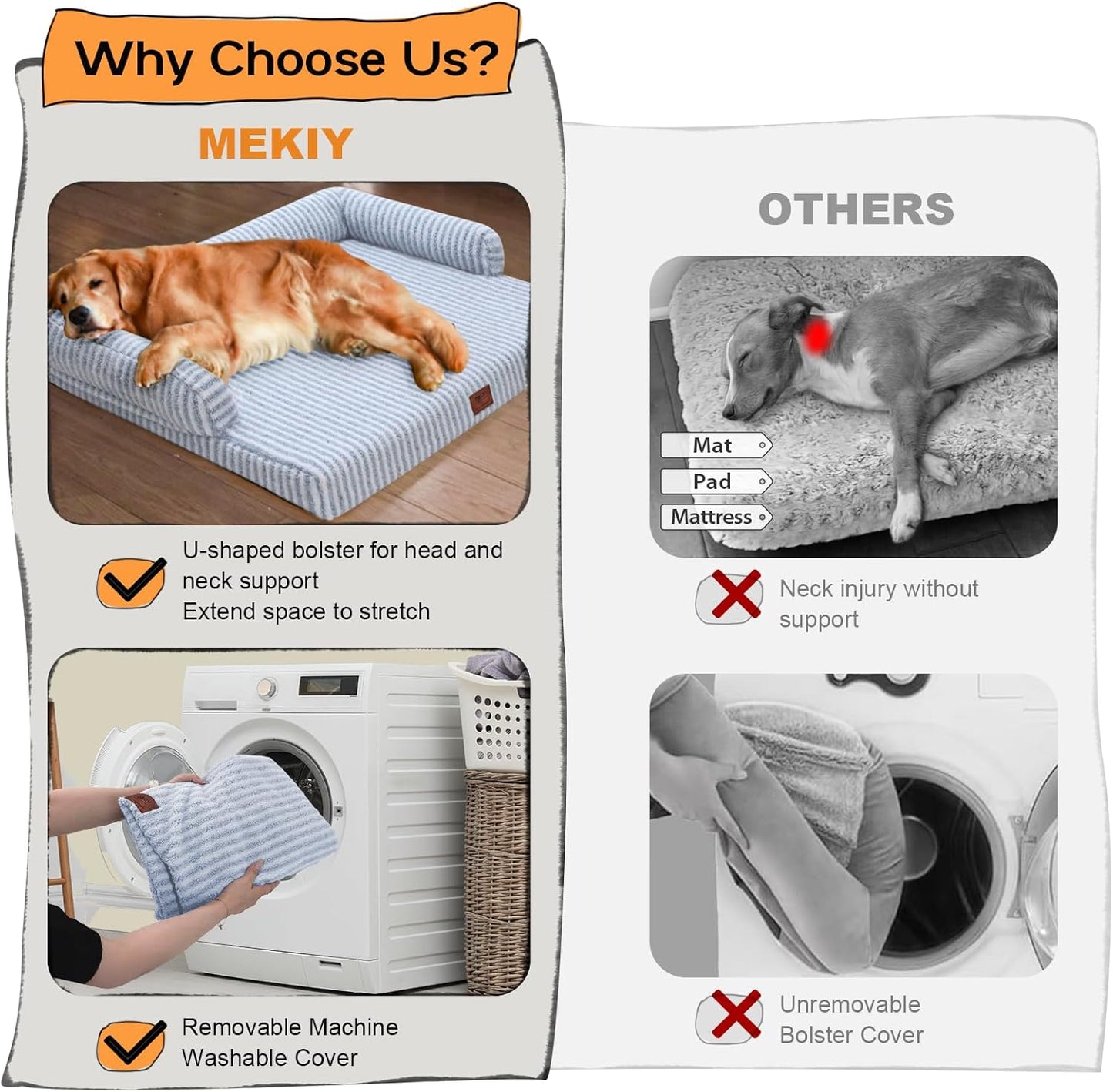Large Dog Bed Orthopedic Washable - Beds Bolster - Medium XL XLarge Big Dogs - Memory Foam Couch Sofa - Waterproof with Removable Cover