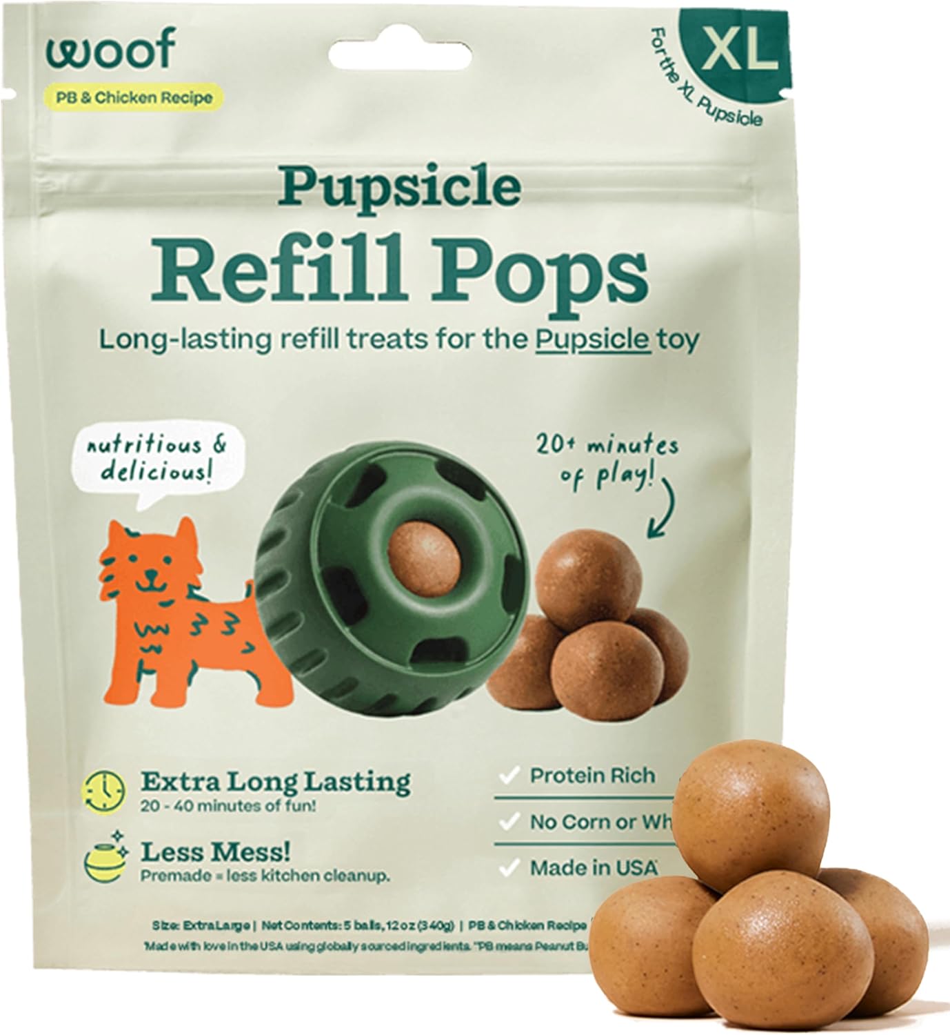 WOOF Pupsicle Refill Pops - Low-Mess Dog Snacks - with Peanut Butter and Beef - Dog Treats - Long Lasting - Large Pops - 7 Count