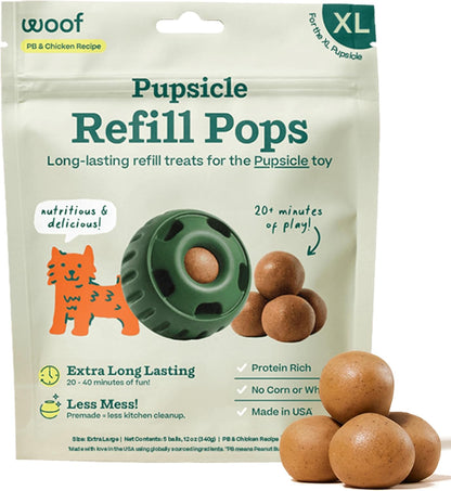 WOOF Pupsicle Refill Pops - Low-Mess Dog Snacks - with Peanut Butter and Beef - Dog Treats - Long Lasting - Large Pops - 7 Count