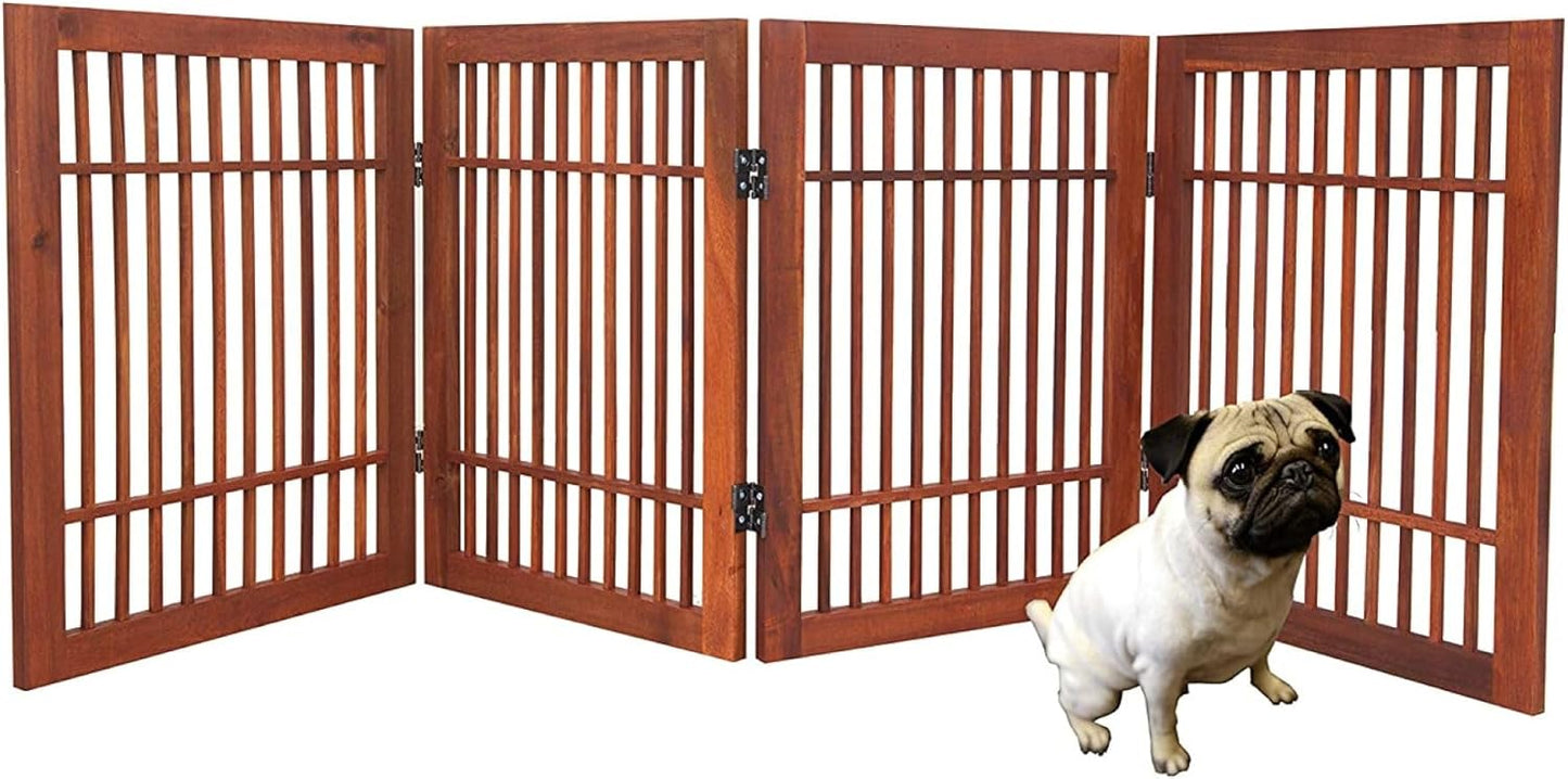 Urnporium Freestanding Wooden Dog Gate for Doorways – Foldable Acacia Wood Pet Gate, No Drill Portable Indoor/Outdoor Puppy Fence Barrier (White Pet Gate, 3 Panel 24" Tall)