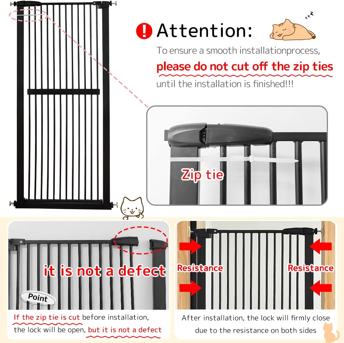 Lumizone Extra Tall Cat Gate 61.02" High Pressure Mounted Extra Wide 30.12"-34.05" (17Sizes) 1.37" Gap No Drilling Auto-Close Tall Pet Gate for Dogs (Black, 30.12"-34.05" W)