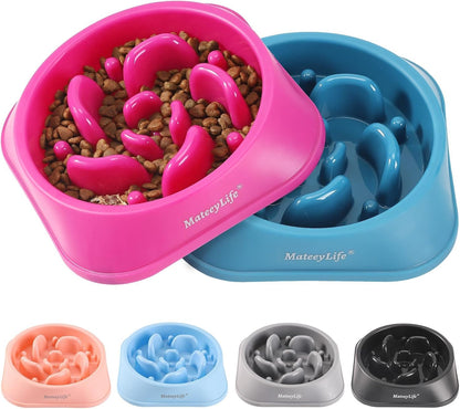 MateeyLife Slow Feeder Dog Bowls 2PCS, Anti-Choking Puzzle Dog Food Bowls, Anti-Slip Interactive Feeding Slow Down Eating, Bloat Stop Maze Dishes for Medium Breeds Pink&Purple