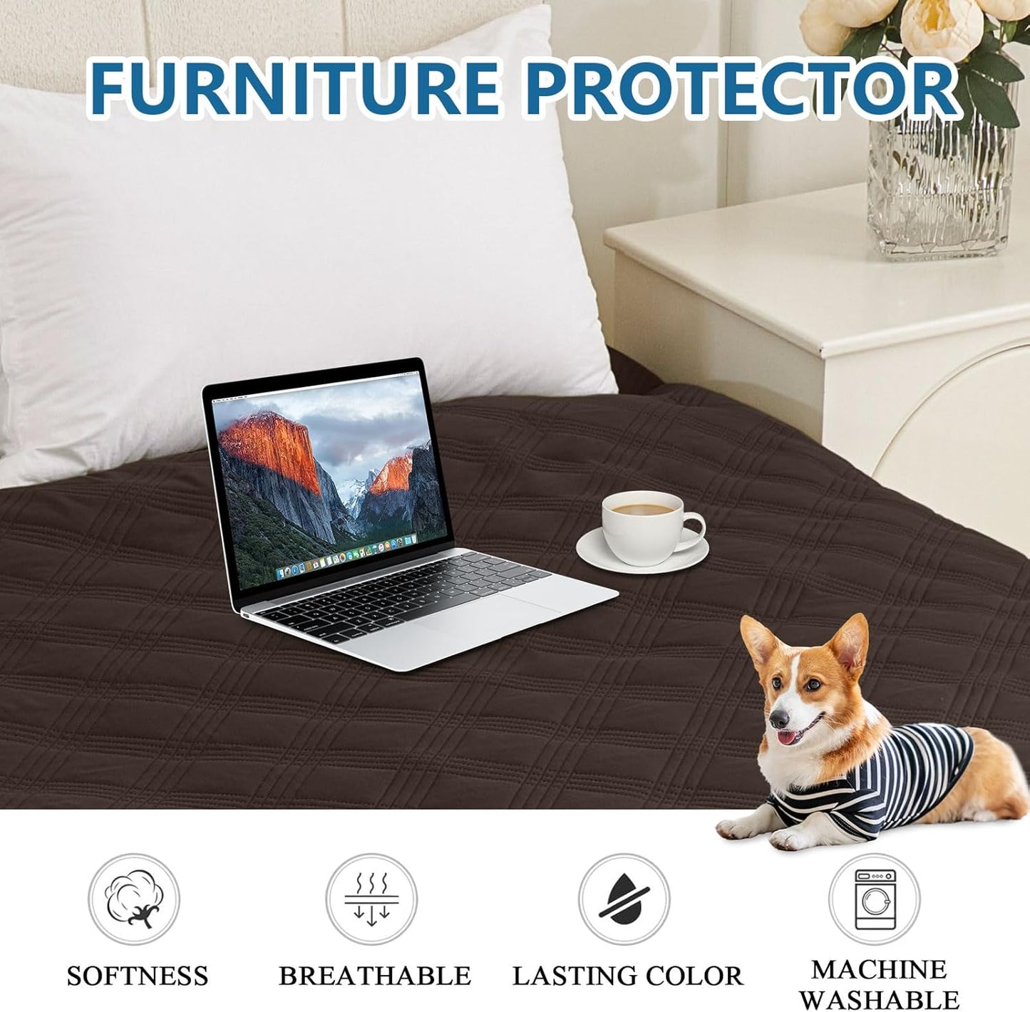 hyha Waterproof Dog Bed Blanket, Soft Pet Blankets, Waterproof Couch Cover for Dogs, Reversible Sofa Covers Washable for Furniture (30x70 Inch, Taupe/Beige)