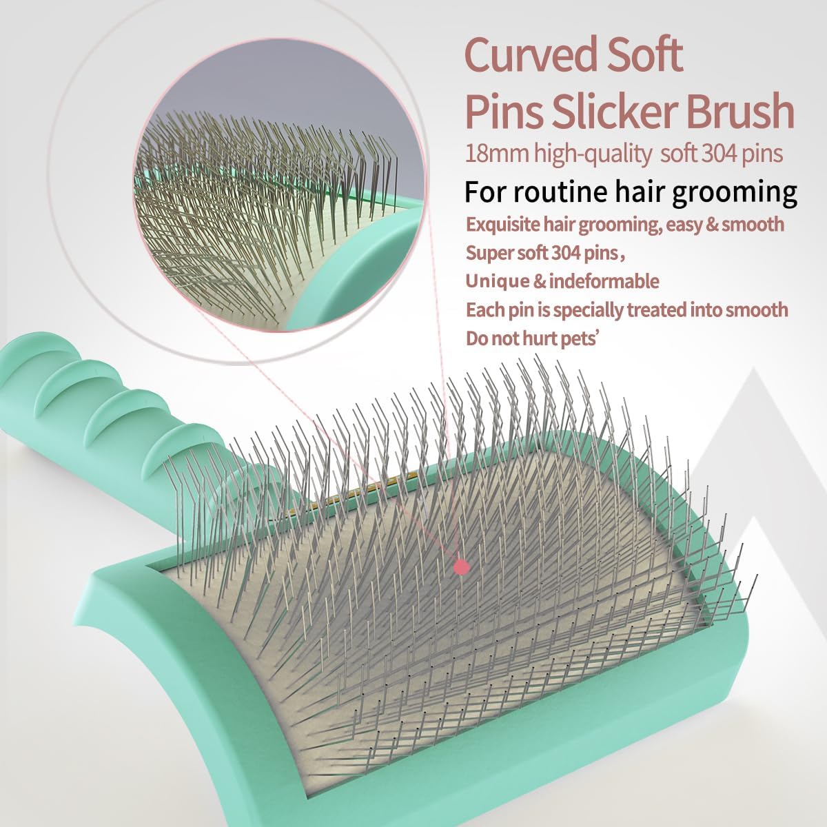 Slicker Brush for Poodles and Goldendoodles - Curved Brush for Thick, Fluffy, Shedding Fur on Dogs and Cats - Soft, Gentle Pins for Grooming (Blue)