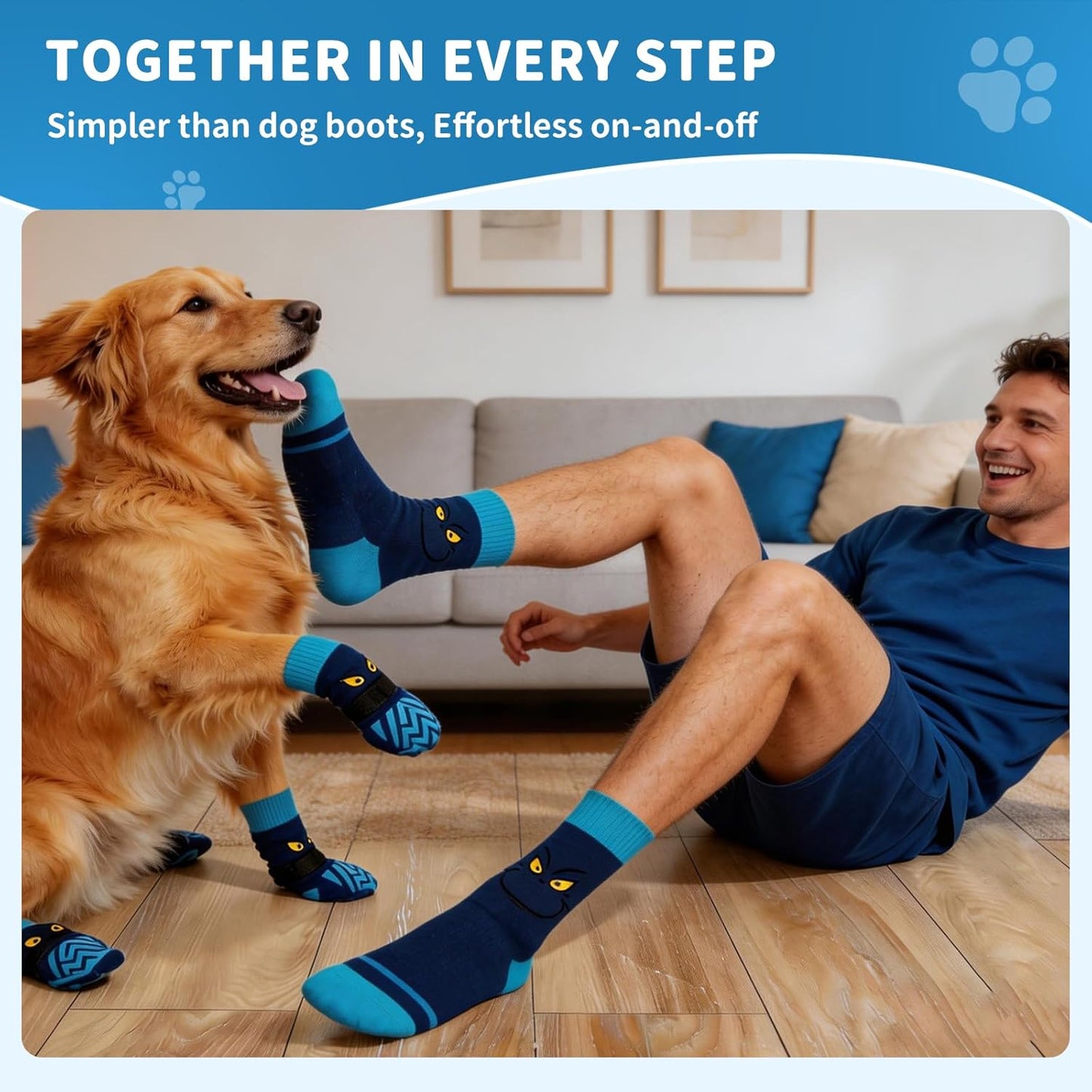 Non-Slip Dog Socks & Owner Sock Set- Extra-Grip, Paw Protection for Senior & Active Dogs(Grey,L)