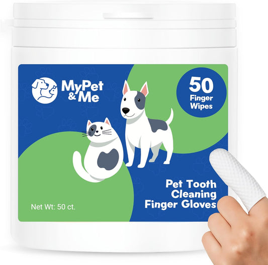 MyPet&Me Dog Dental Wipes, 50 Count - Disposable Finger Tooth Wipes for Dogs and Cats, Textured No-Rinse Cloths for Teeth and Gums, Fits Most Fingers, Travel-Friendly