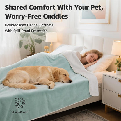 LOOBANI Waterproof Blanket for Bed: Reversible Soft Flannel Twin Bed Blanket 60" x 80", Leakproof Throw Spill-Proof Dog Pet Blanket for Couch Cover, Movie Time, Camping, Travel, Grey