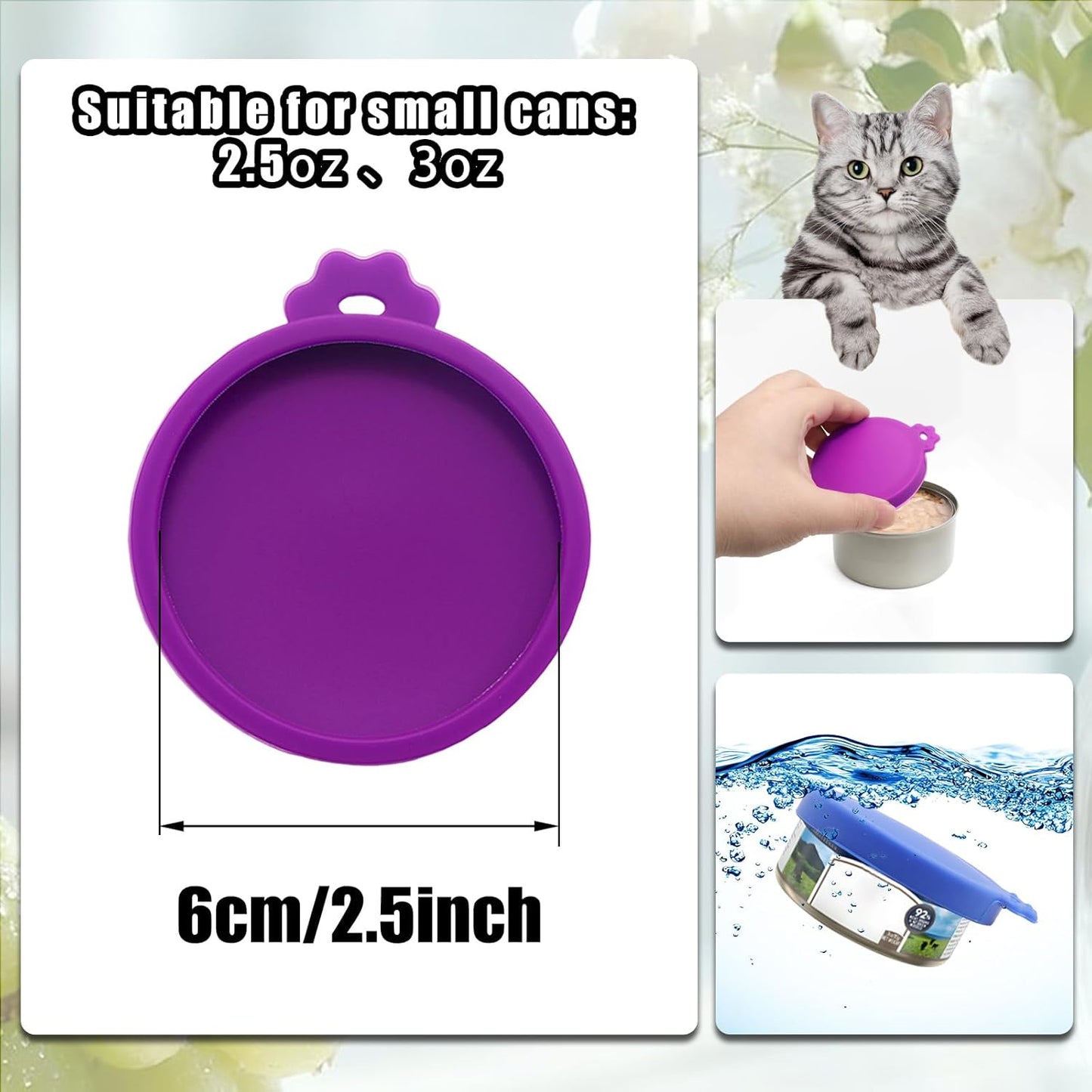 PINE & LINEN 4 Pcs 2.5inch Durable Pet Can Lids, Silicone Small Pet Can Covers Waterproof Cat Food Cans Lids for 3 oz Cat Food Cans（Yellow+Red+Pink+Blue）