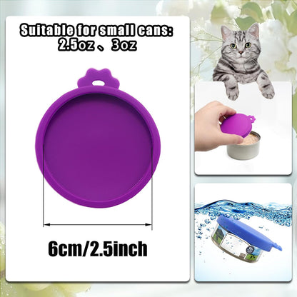 PINE & LINEN 4 Pcs 2.5inch Durable Pet Can Lids, Silicone Small Pet Can Covers Waterproof Cat Food Cans Lids for 3 oz Cat Food Cans（Yellow+Red+Pink+Blue）